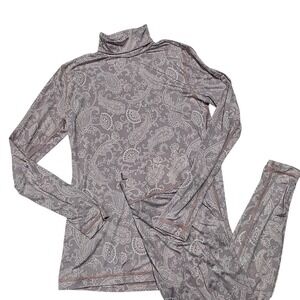 Lands' End Paisley Base Layer Set Womens XS Purple Polyester Spandex Loungex